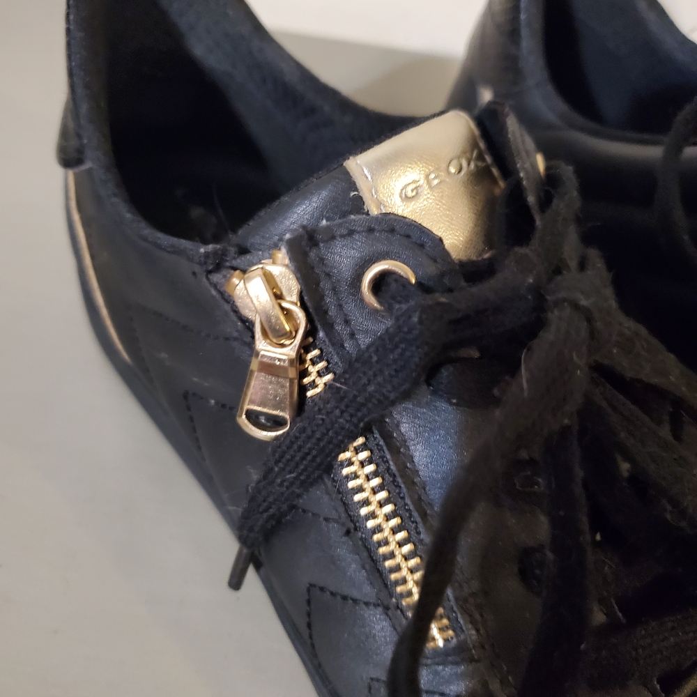Geox Black Leather Sneakers Gold Zipper Geox Blomiee Sneaker - Picture 3 of 7